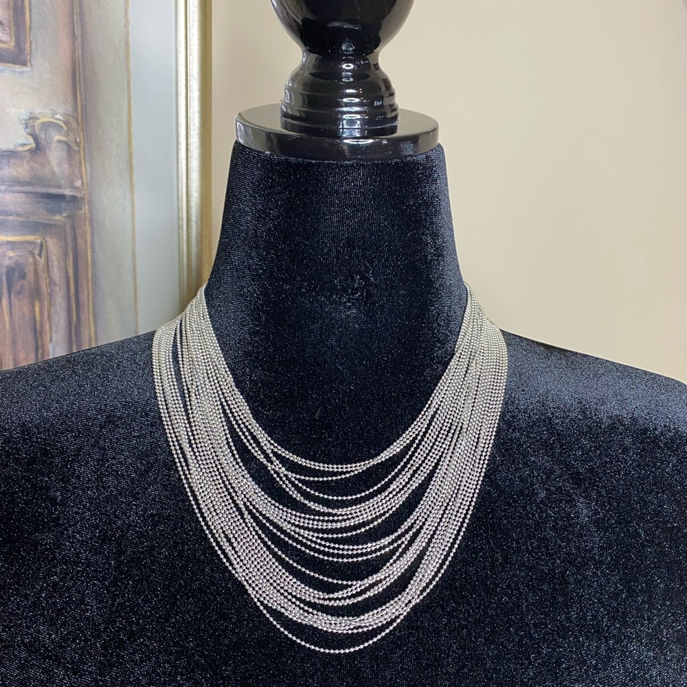 Silver Beaded Multi Chain Necklace
